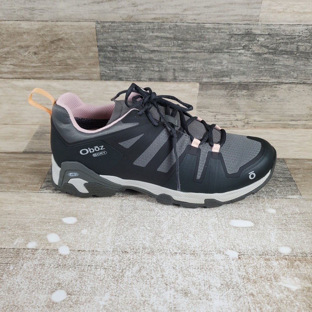 Oboz Arete Low B-Dry Womens Shoes Sz 10 Hiking Waterproof Black Gray Sneakers